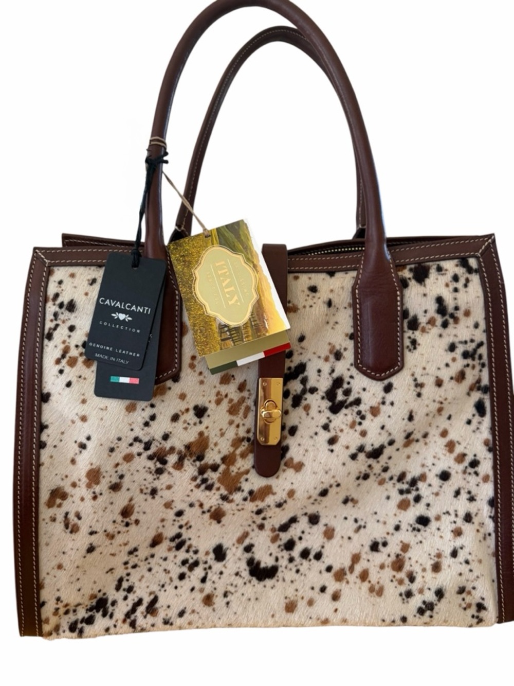 Cavalcanti Italy Genuine Cowhide Leather "Salt & Pepper"' Hair-on-Hide Tote